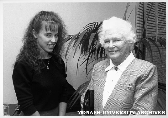 Lady Audrey McNeill (right) with Ms Evelyn Brandt, first recipient of Sir James McNeill Scholarship