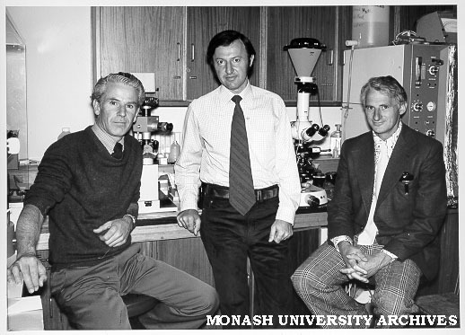 Monash IVF researchers Associate Professor John Leeton (left), Dr Alex Lopata, and Professor Carl Wood