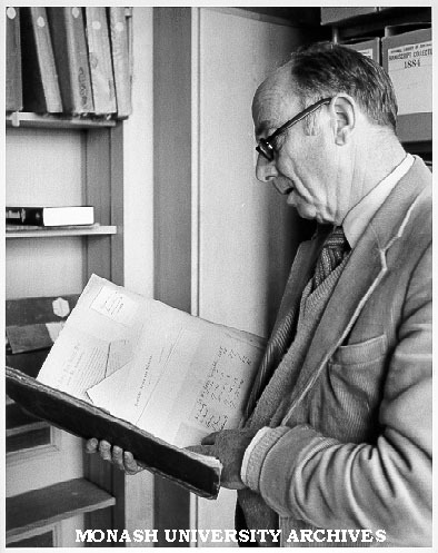 Dr Geoffrey Serle with Sir John Monash's papers