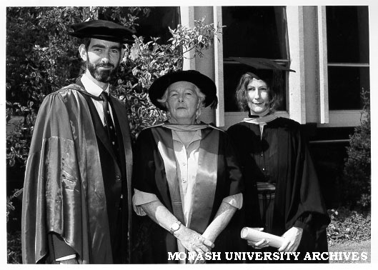 Graduates Dr Michael Fett (left) and Harriet Fett (right), with Dr Ione Fett
