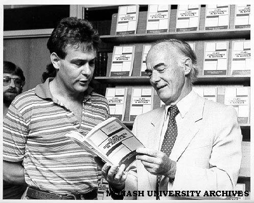 Chris Chamberlain (left) and David Scott launching 'Class Consciousness in Australia' in the Monash Bookshop