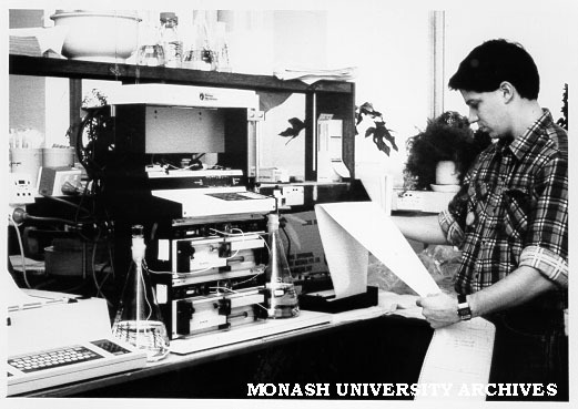 Biochemistry student Tony Hodder studying readout