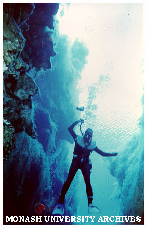 Student Phil Evans diving in Piccannini Ponds, South Australia