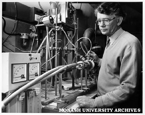 Associate Professor Reg McPherson operating plasma spherodisation apparatus