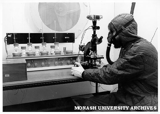 Research assistant Russell Mills testing 'flow improver'