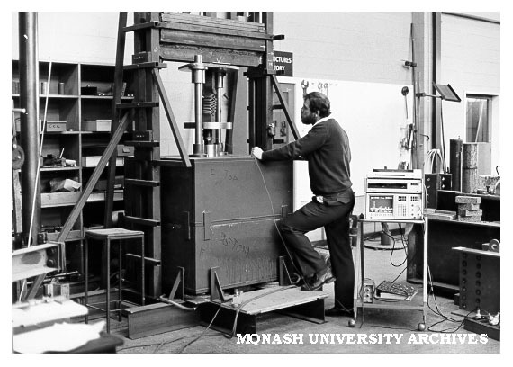 Raphael Grzebieta with equipment for testing structures under crash conditions