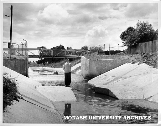 Professor Eric Laurenson in Mile Creek drainage channel