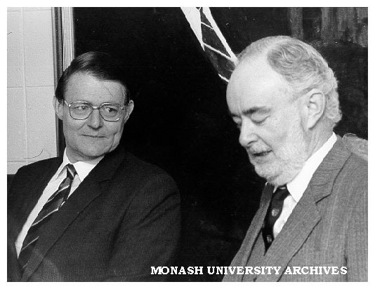 Mr Bruce Teele (left) and Professor John McCarty, at presentation by Mr Teele of J. B. Were and Sons records.