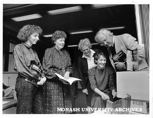 Education faculty members, (from left) unidentified woman, Eleanor McCoy, Ann Shorten, Anne Feehan and Dean Professor Peter Fensham