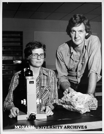 Dr Michael Etheridge and student Joyce Wilkie with rock samples