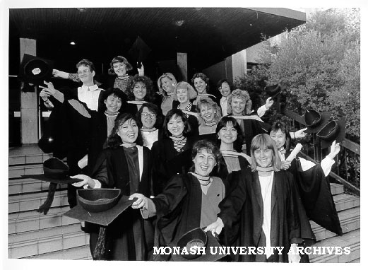 Women engineering graduates on steps of University Offices