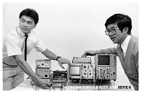 Winner of IEEE award Albert Fu (left), and Dr Khee Pang demonstrating digital filter