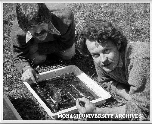 Research assistant Graham Bird and student from Rusden, sorting insects