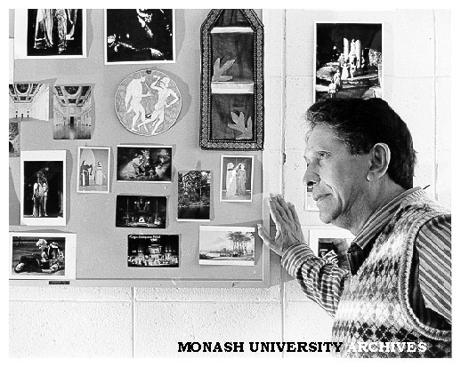 Dr Dennis Bartholomeusz with pictures of Shakespeare productions