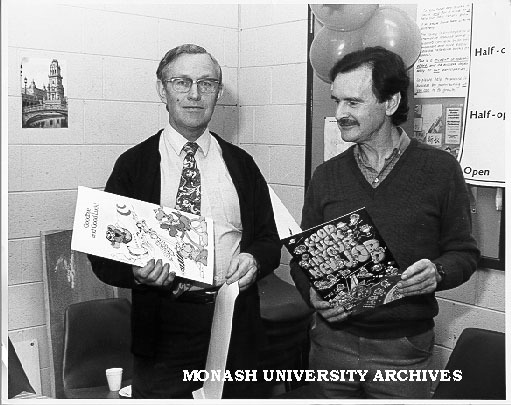 Professor Goran Hammarstrom (left) and Associate Professor Barry Blake, at farewell party