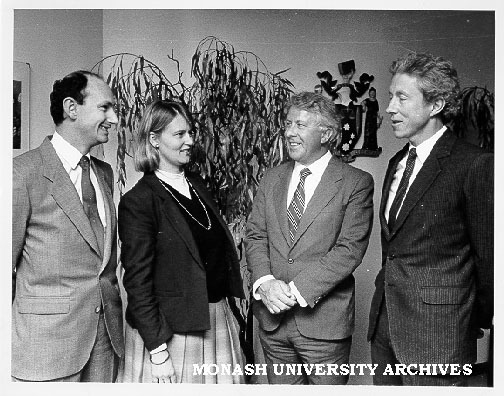 Damien Lockie, Marilyn Pittard, Judge Alwynne Rowlands, and Dr Chris Jessup at Law Institute of Victoria Monash Law Alumni address