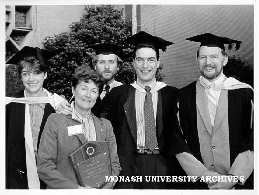 Mooting team members from left: Jennifer Lalor, Andrew Hamlyn-Harris, Jonathan Slonim, and Alan Swanwick, with Mrs Sadie Slonim