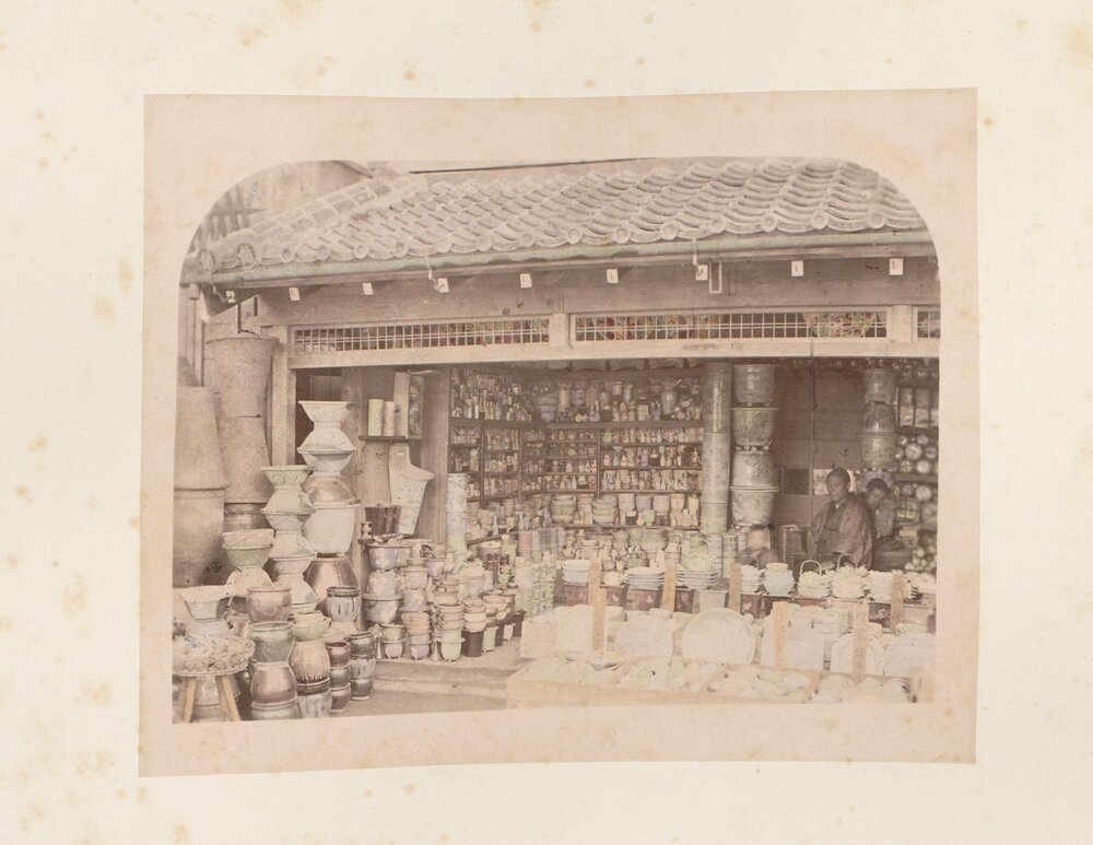 Japanese shop with dishes and vases