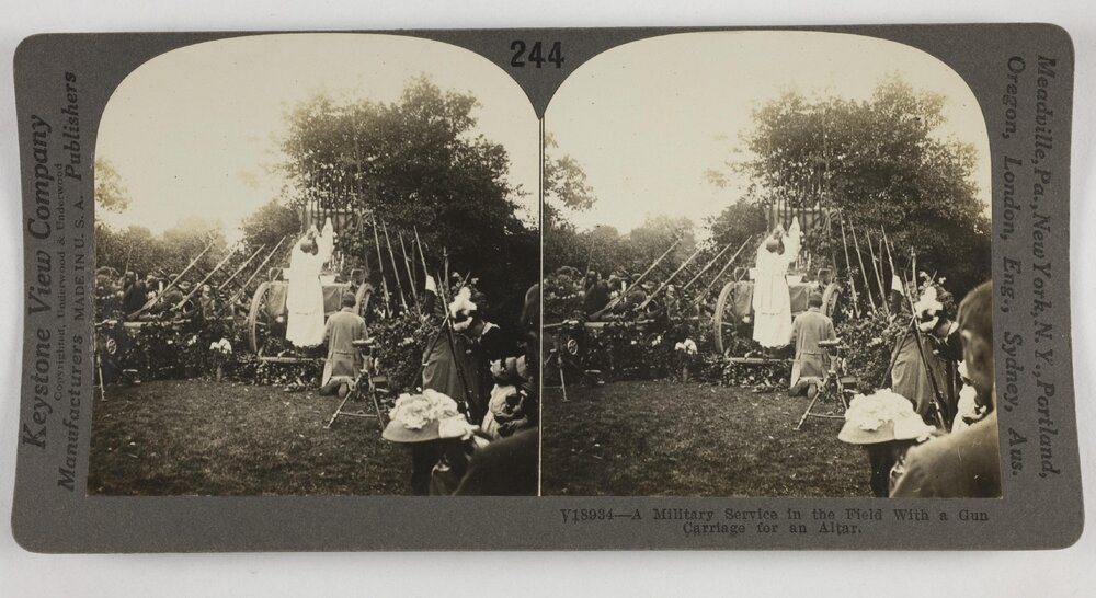 A military service in the field with a gun carriage for an altar