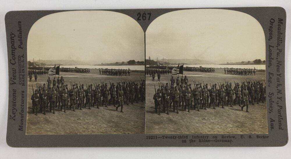 Twenty-third Infantry on review, U.S. sector on the Rhine - Germany