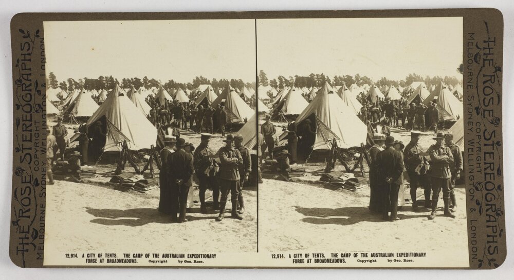 A city of tents.  The camp of the Australian Expeditionary Force at Broadmeadows