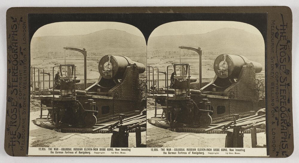 The war - Colossal Russian eleven-inch siege guns, now investing the German fortress of Konigsberg