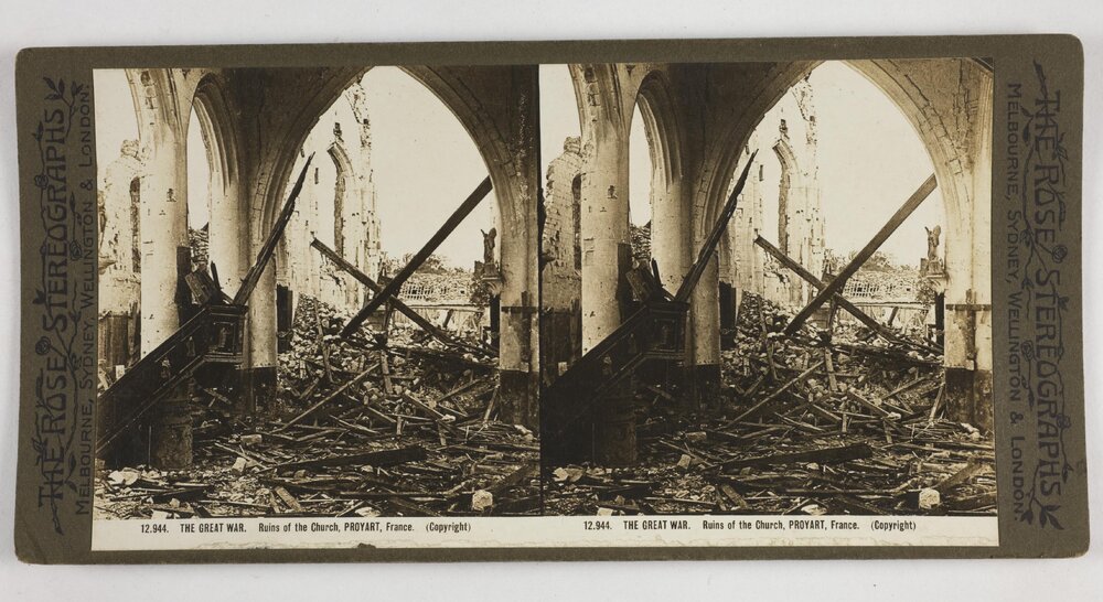 The Great War.  Ruins of the church, Proyart, France