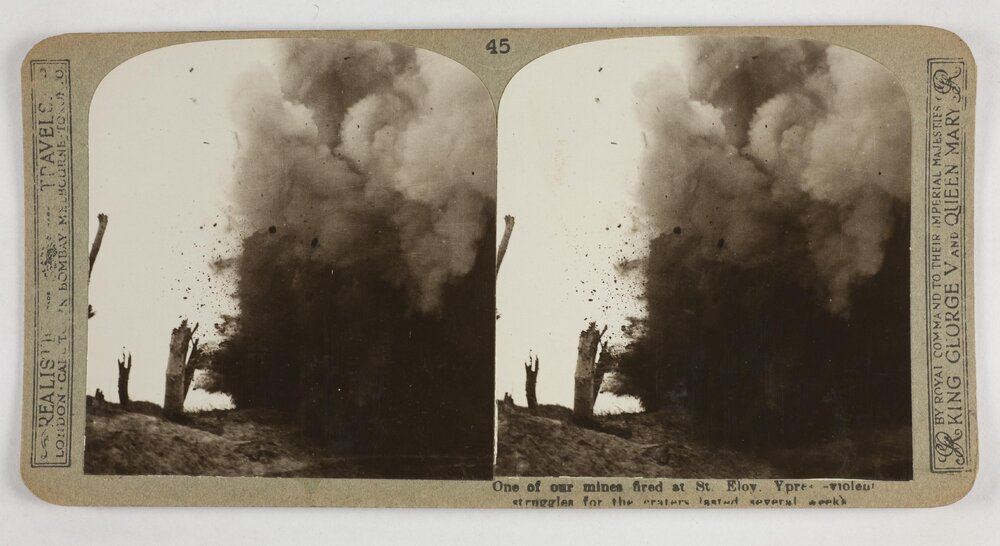 One of our mines fired at St. Eloy, Ypres - Violent struggles for the craters lasted several weeks