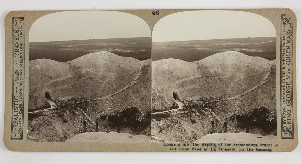 Looking into the depths of the tremendous crater of our mine fired at La Boiselle on the Somme
