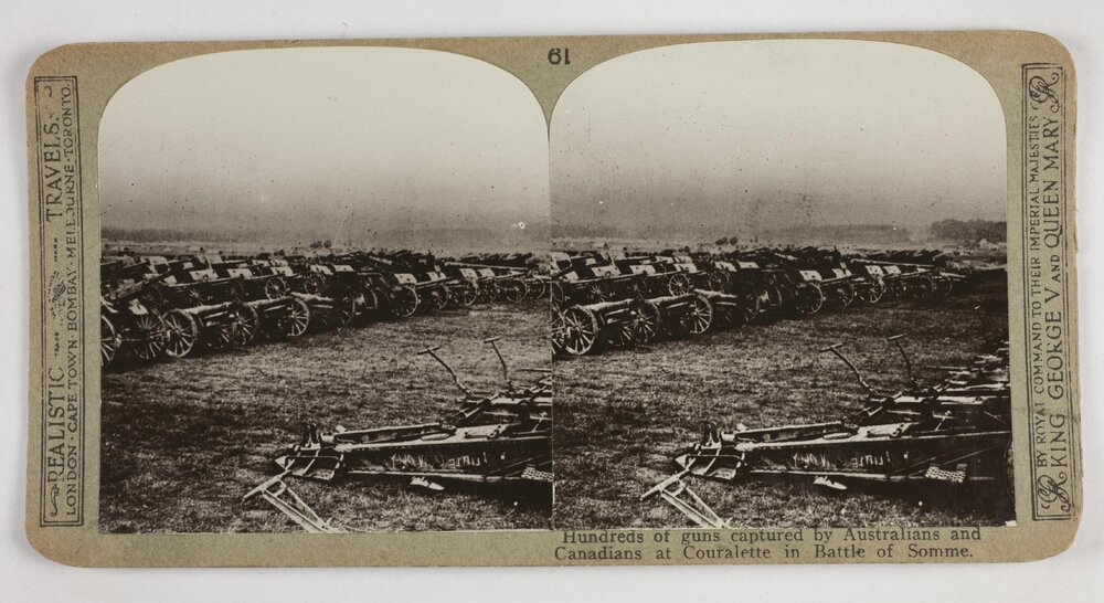 Hundreds of guns captured by Australians and Canadians at Couralette in Battle of Somme