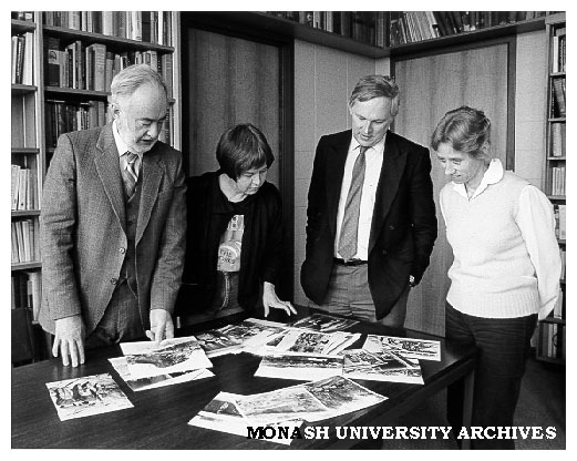 Historians involved in creation of 'Australians - A Social History', from left: Professor John McCarty, Dr Marian Aveling, Professor Graeme Davison, and Ms Ailsa McLeary
