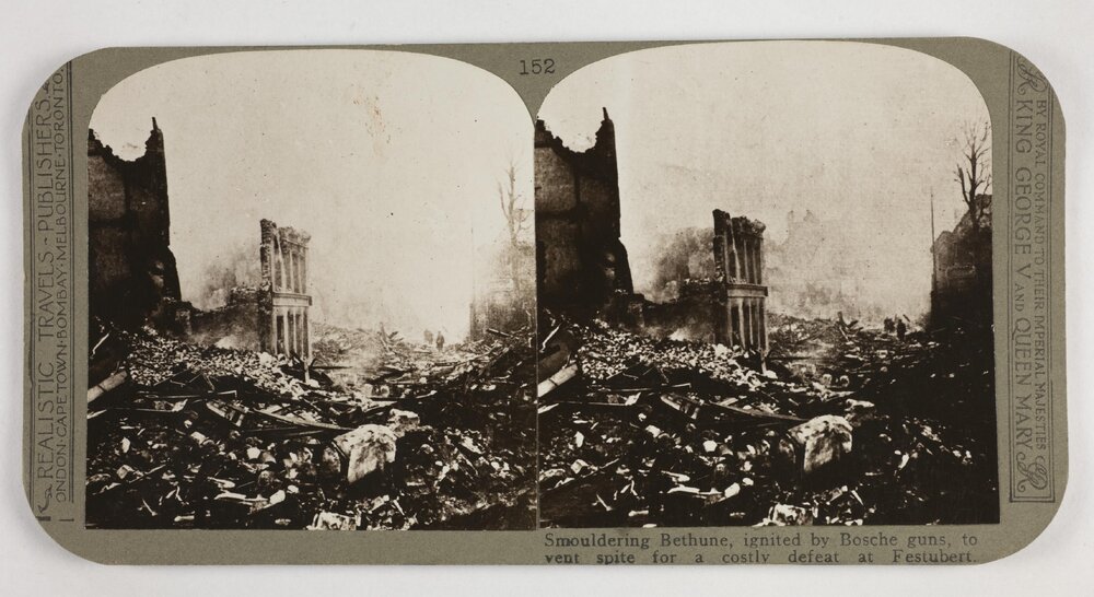 Smouldering Bethune ignited by Bosche guns, to vent spite for a costly defeat at Festubert