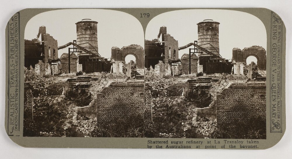 Shattered sugar refinery at La Transloy taken by the Australians at point of the bayonet