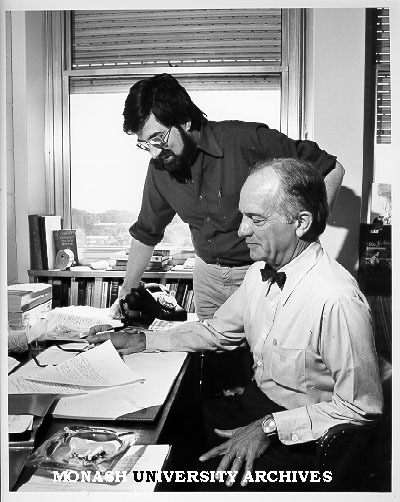 Visiting historian from Duke University, Professor Robert Durden (seated) with lecturer Tony Wood
