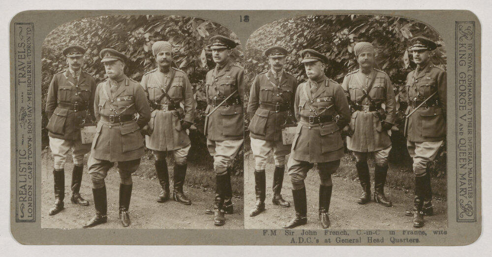 F.M Sir John French, C.-in-C in France, with A.D.C'S at General Headquarters 