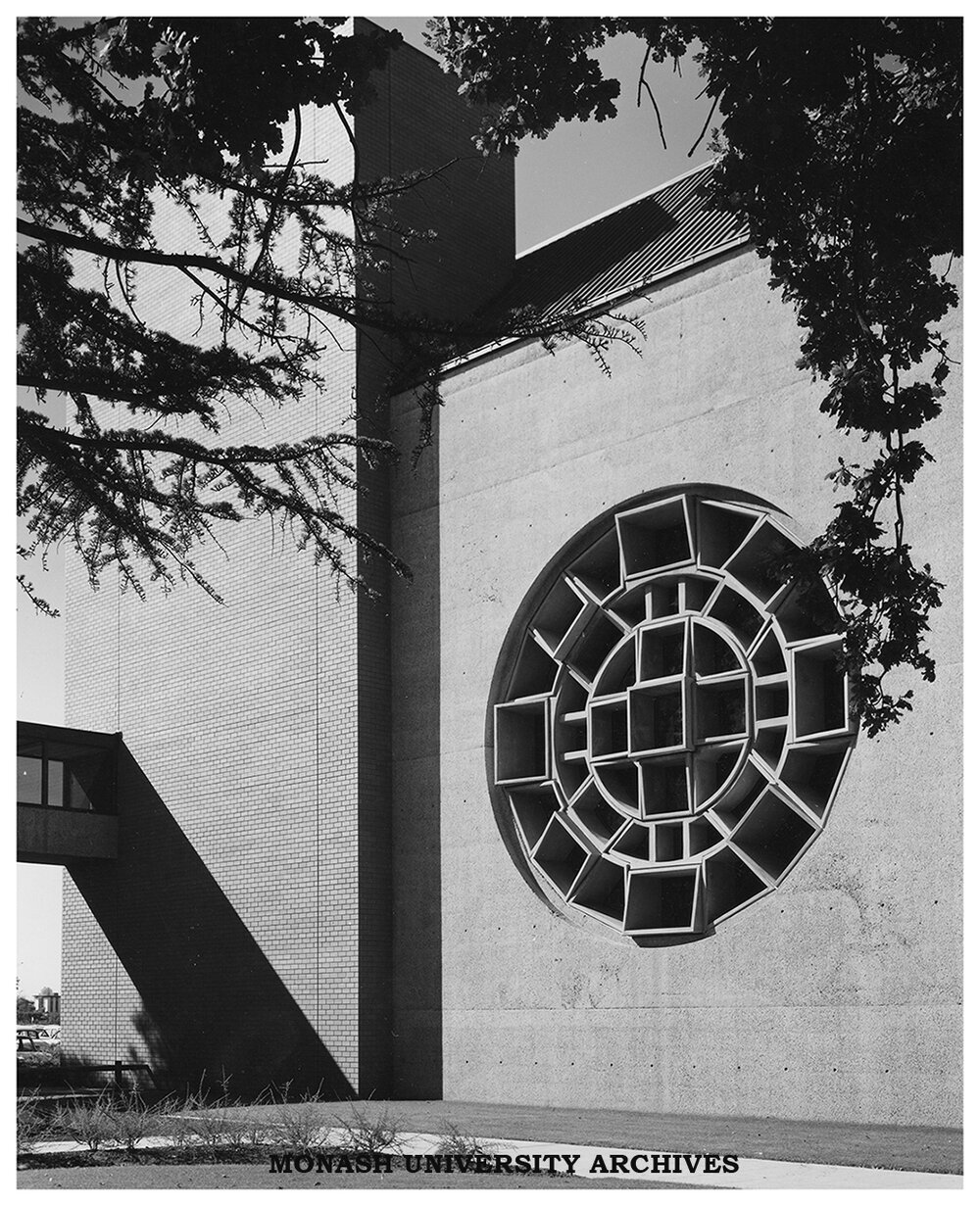 Robert Blackwood Hall with uncompleted window