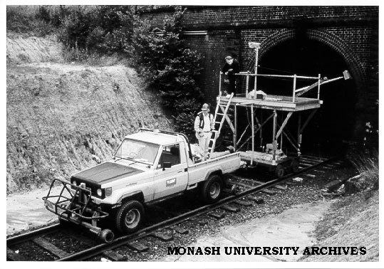 Preparing to scan Geelong Railway Tunnel using ground penetrating radar, collaborative project involving Monash, Gippsland Institute and the CSIRO