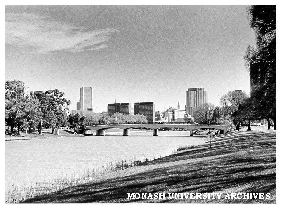View of Melbourne from banks of Yarra River