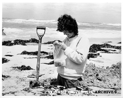 Lesley Head working on palaeoenvironmental study at Discovery Bay