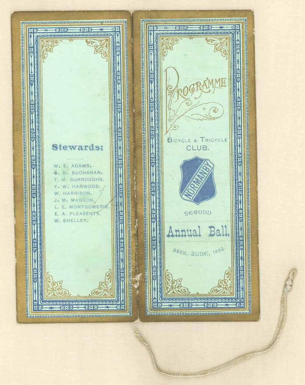 Bicycle &amp; Tricycle Club second annual ball programme, 26th June 1884