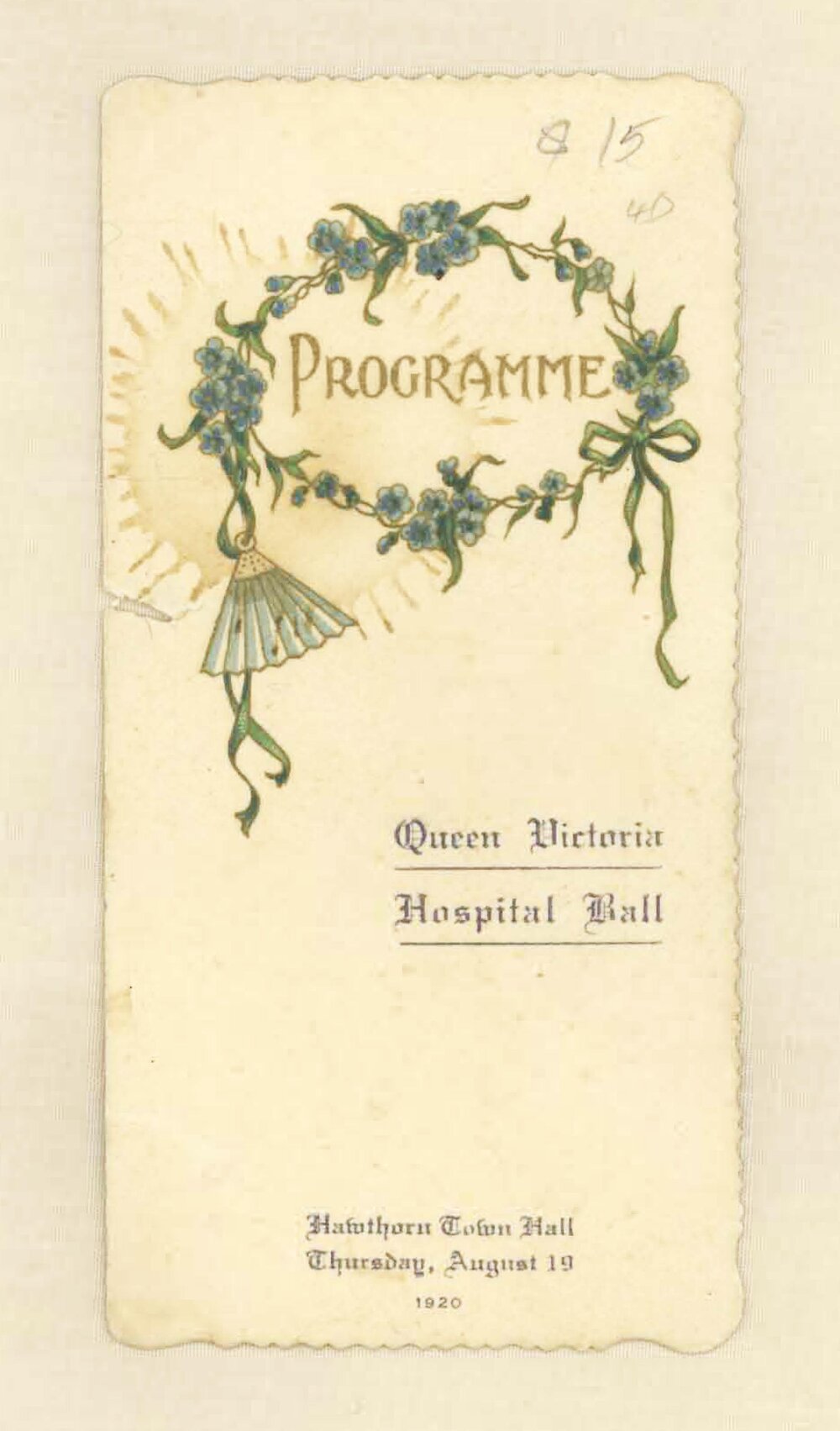 Queen Victoria Hospital ball, 19th August 1920