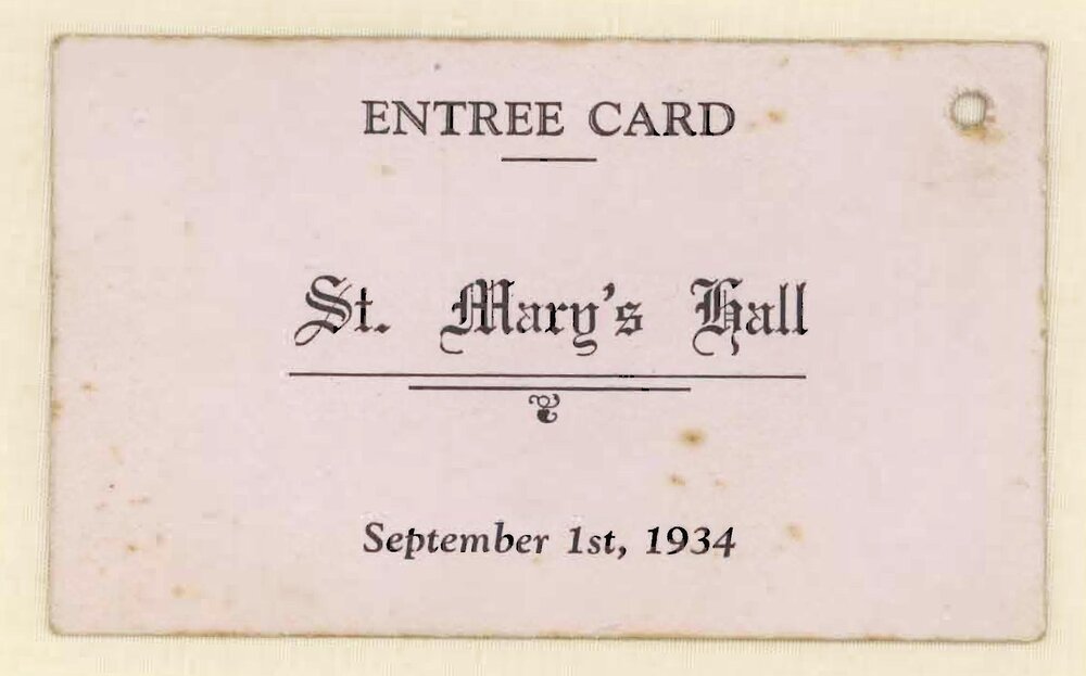 Entr&eacute;e card St. Mary's Hall, 1st September 1934