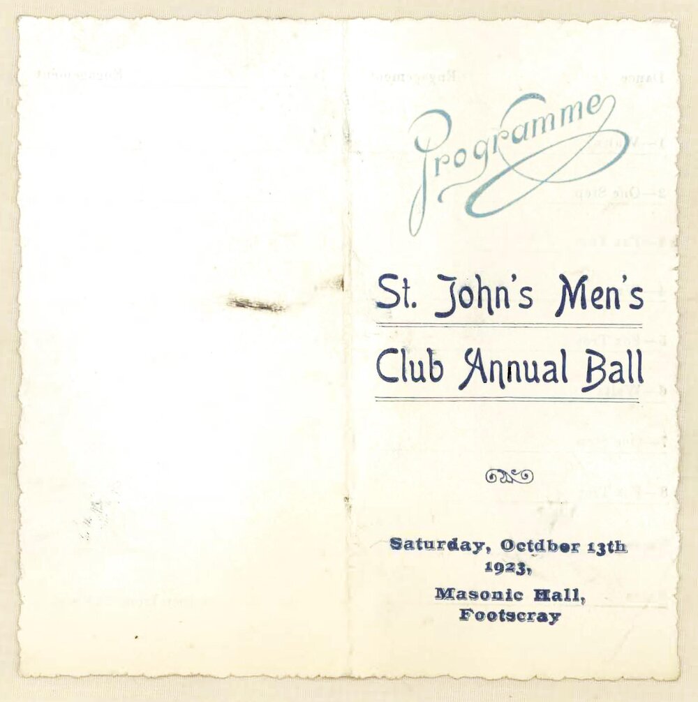Programme. St. John's Men's Club annual ball, 13th October 1923