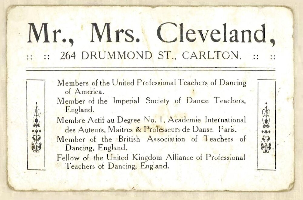 Mr, Mrs. Cleveland, Professors of dancing