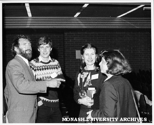 Dr Jim Peterson, Peter Box, Margaret Clark and Kay Langdon at first meeting of Geography alumni
