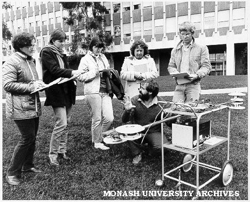 Dr Nigel Tapper (foreground) with students during temperature tests