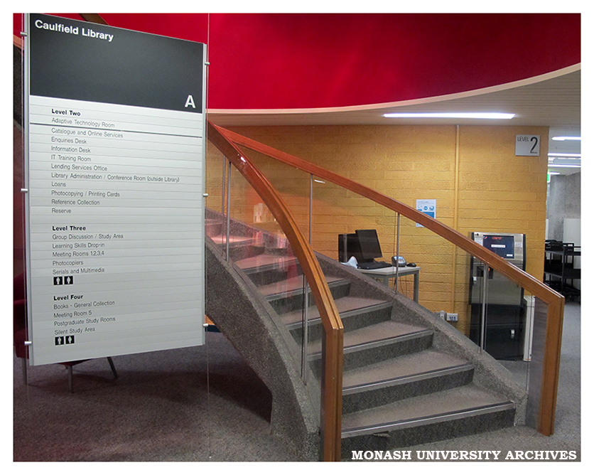 Library directory and stairs, Caulfield campus