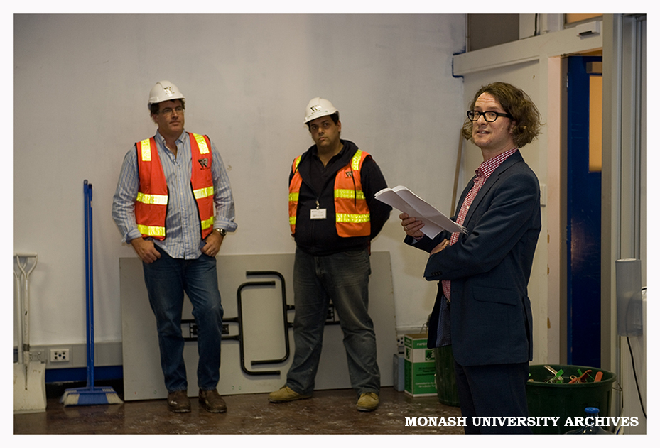 Max Delaney, Director of MUMA, makes a speech at a ceremony to mark the start of the renovation of the new MUMA facilities at Caulfield Campus