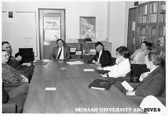 Vice-Chancellor Professor Mal Logan talking with staff