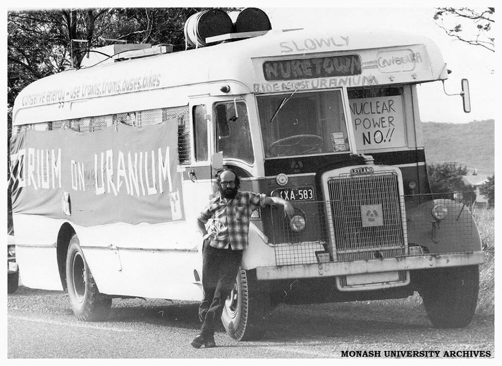 Bill Robinson, driver of the support bus for the Melbourne to Canberra Ride Against Uranium 